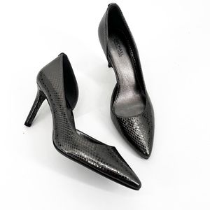 NWOT Michael Michael Kors D'Orsay Snakeskin Embossed Heels in Gunmetal, Size 6.5